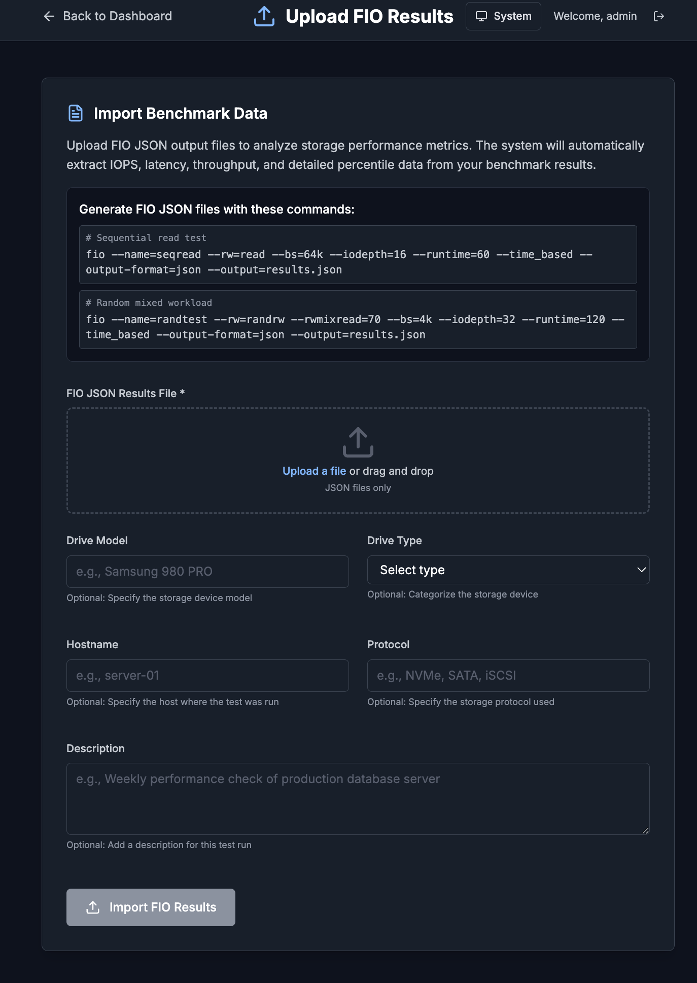 Daten Upload Interface