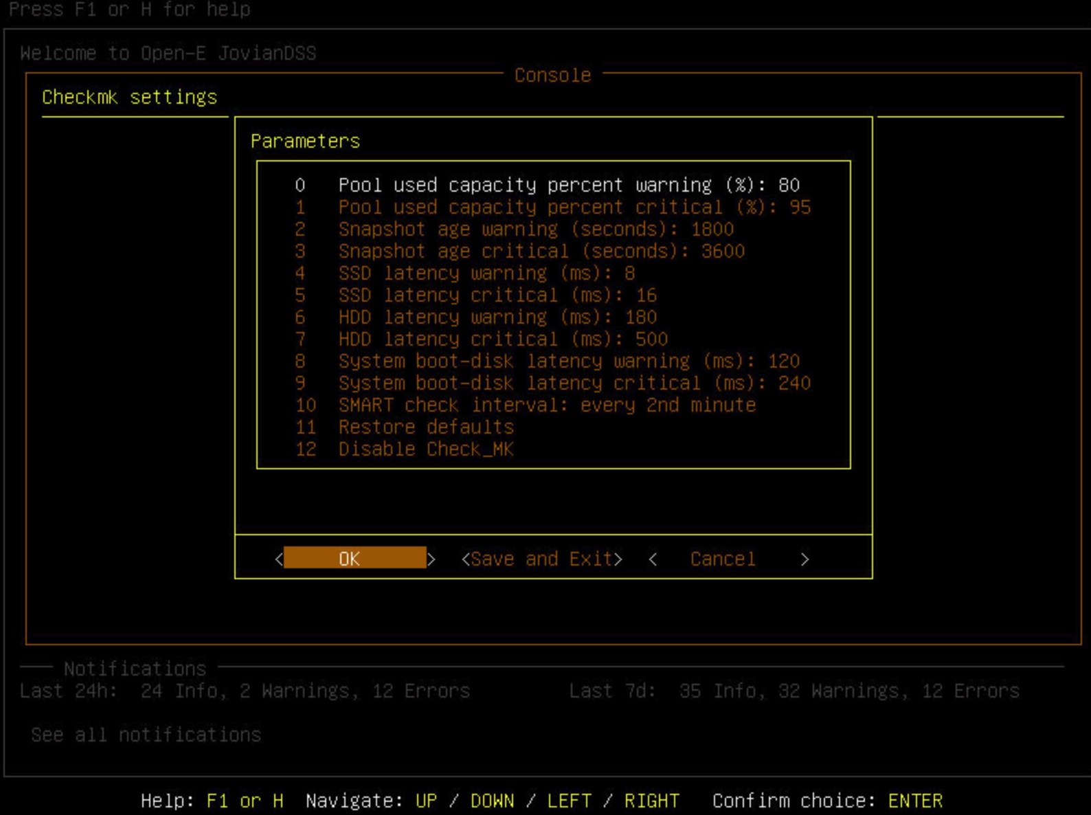 Open-E Checkmk Settings – Konfigurierbare Parameter für Schwellwerte und Intervalle
