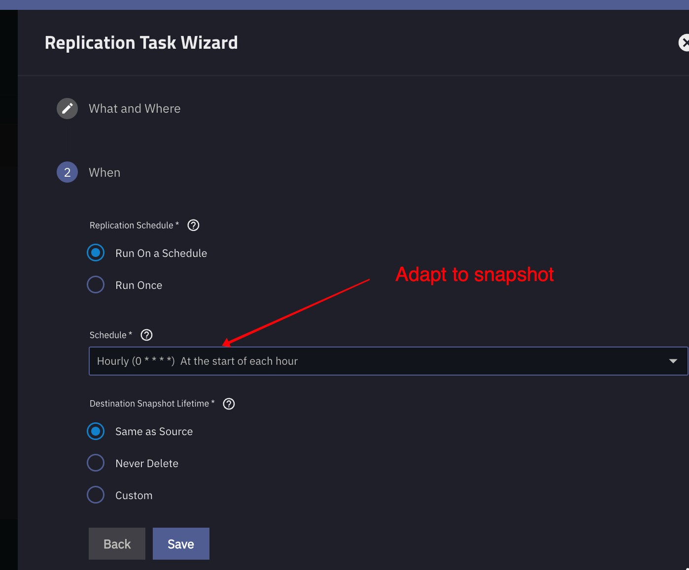 Pull-Replikation – Ziel: On this System, Dataset wählen