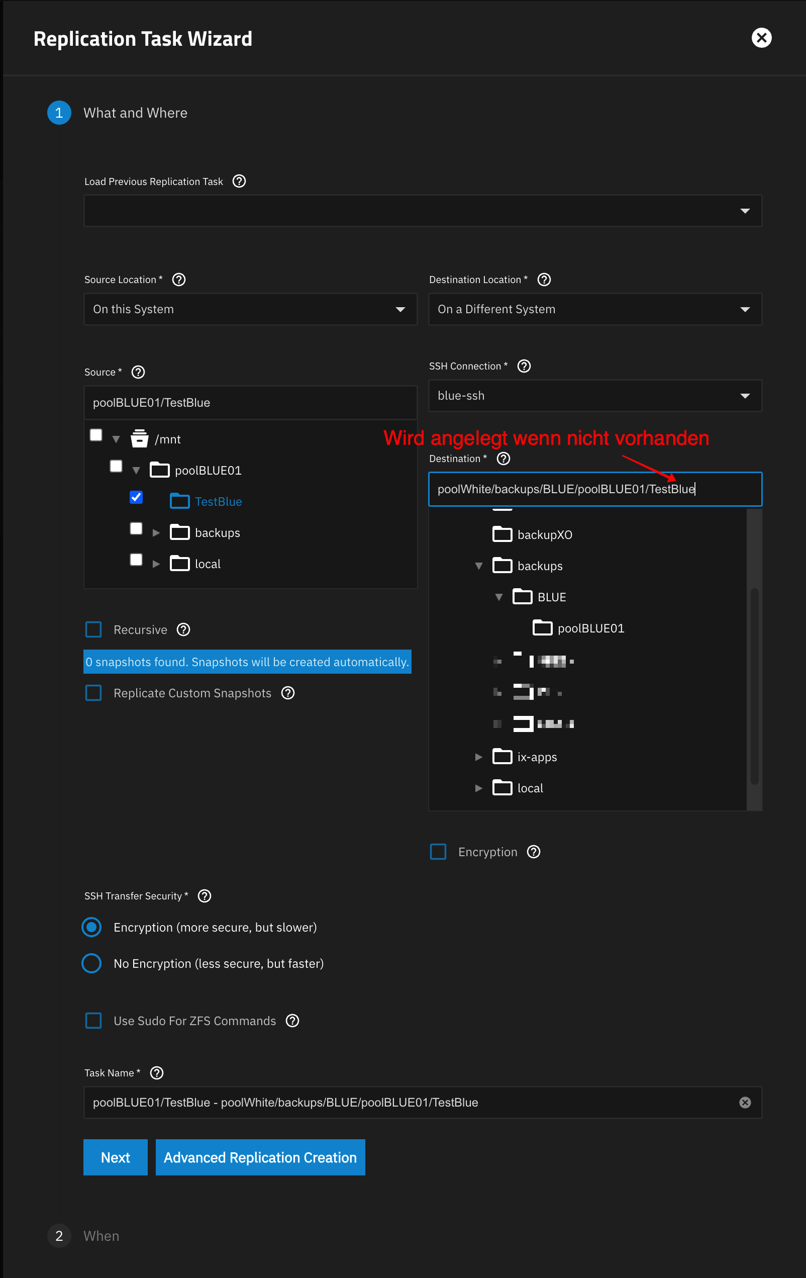 Push-Replikation – Wizard: Zeitplan und Retention (When)