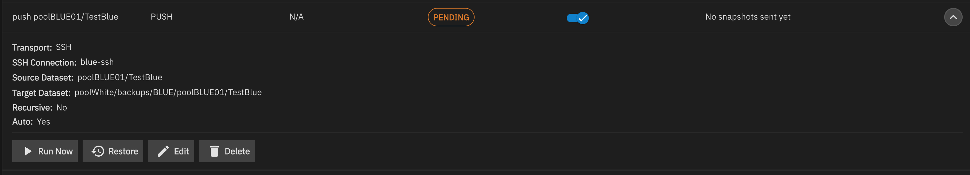 Push-Replikation – Task gespeichert