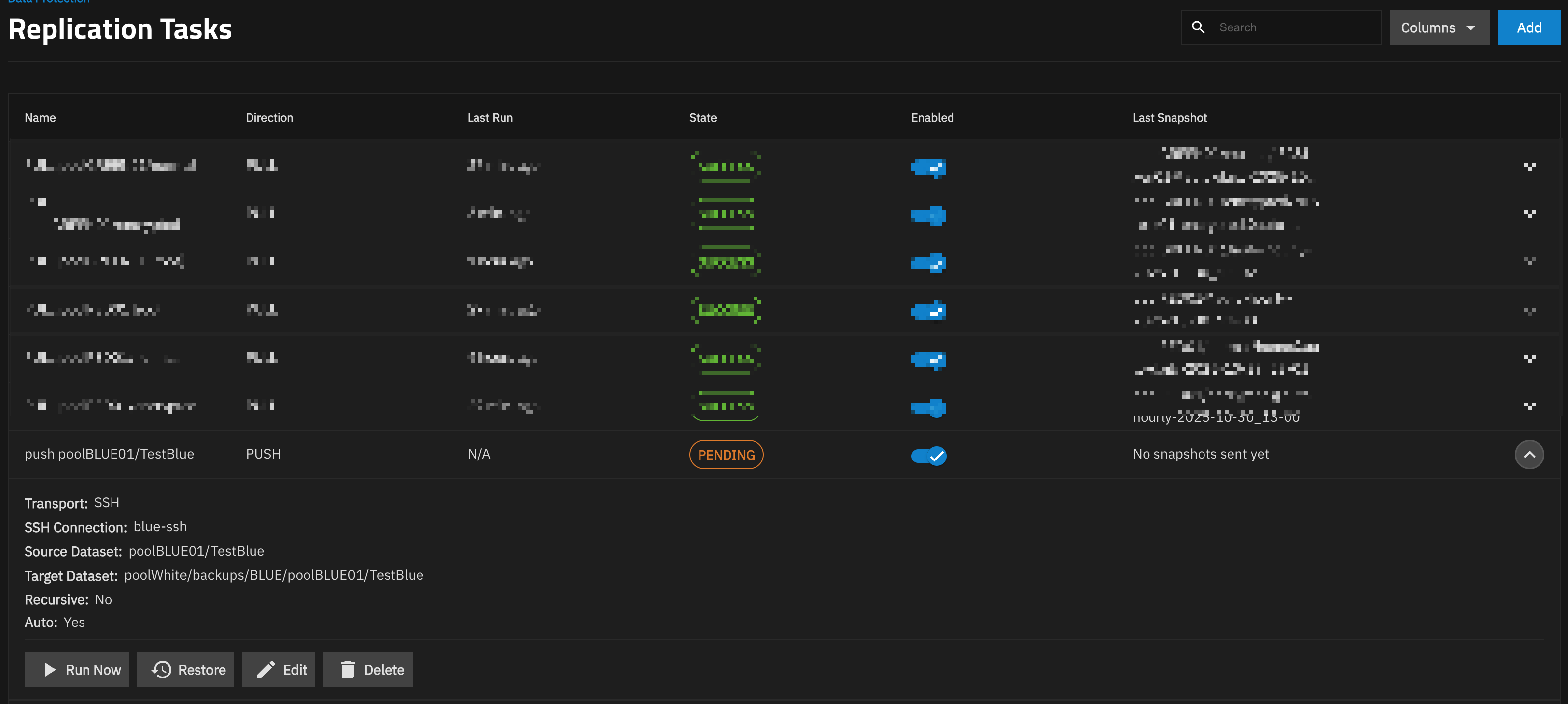 Push-Replikation – Task läuft (Run Now)