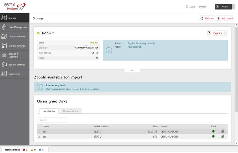 Open-E JovianDSS Interface